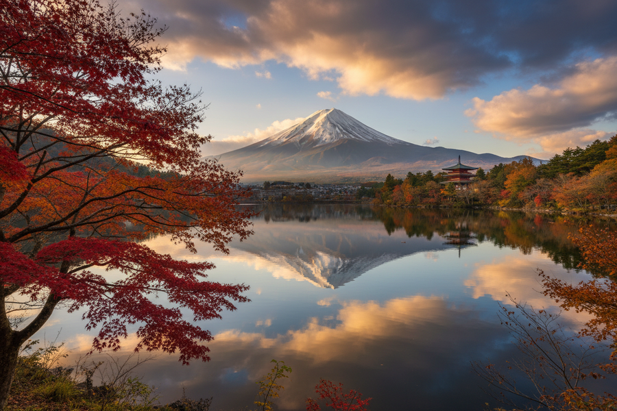 Mount Fuji Japan autumn reflection
