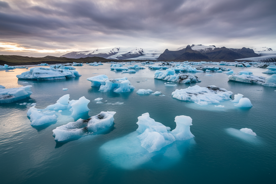 Glacier lagoon floating icebergs Iceland