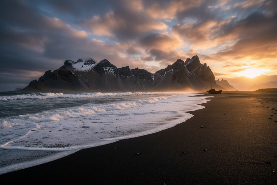 Black sand beach Iceland dramatic landscape